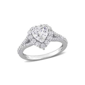 Bague de fiançailles en forme de cœur avec halo de diamants 1,62 CT, coupe cœur, sangle fendue pavée, or 14 carats plaqué rhodium, certifiée IGI, tendance - Product Image 1