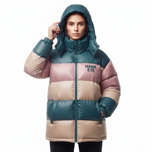 Veste d'hiver matelassée à capuche pour femme, deux tons, coupe ajustée, chaude et rembourrée, vente en gros - Product Image 3