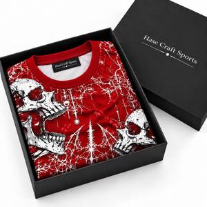 Camiseta de Manga Corta con Estampado de Calavera Gótica Roja para Hombre, Cuello Redondo, Impresión Digital - Product Image 6