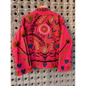 Cárdigan de punto rosa bordado estilo bohemio para mujer, suéter oversize floral hecho a mano - Product Image 6