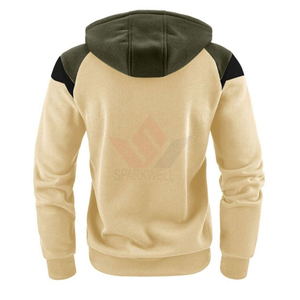Sweat à capuche zippé pour homme, manches raglan, patchwork, coupe décontractée, vêtement d'automne, tissu en molleton français, design respirant, écologique - Product Image 3