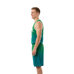 Ensemble d'uniformes de basketball personnalisés pour hommes, vert et blanc, maillot sans manches à col en V, short, imprimé dégradé, numéro d'équipe, kit de vêtements d'équipe en gros - Product Image 5