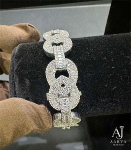 925 Sterling <b>Silver</b> Moissanite Cuban Link <b>Bracelet</b> Iced Out Chain <b>Bangle</b> Round Brilliant Cut Unisex Party Jewelry - Product Image 3