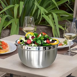 Bol à salade en acier inoxydable, finition argentée, design moderne, compatible lave-vaisselle, idéal pour les fêtes, avec fournitures en gros - Product Image 1