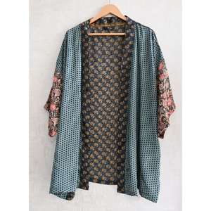 Luxury Handmade Printed Indian Silk Kimono Short <b>Robe</b> for <b>Women</b> Nightwear Loungewear - Product Image 1