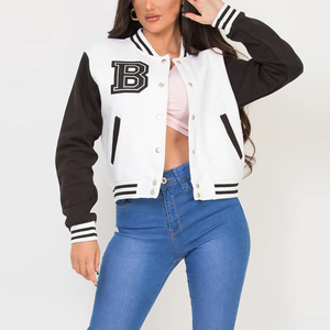 Premium Quality Custom Crop Varsity Jackets for Women Wool Sleeves Woolen Crop Letterman Jackets Cropped Baseball Jackets Ladies - Product Image 5