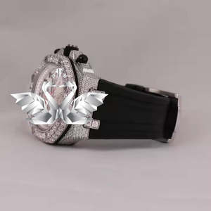 Luxury Fashion Iced Out Moissanite Skeleton <b>Watch</b> Men Analog Dial Black Rubber Strap Full Diamond Paved <b>Case</b> Custom Hip Hop - Product Image 2
