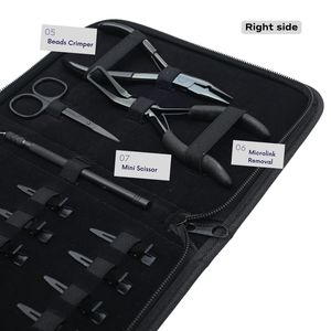 Kit d'outils pour extensions capillaires : Pinces de coiffure à doigt, Aiguille courbée, Mini-ciseaux, Étui en Rexine, Outil à boucles, Pince à sertir et à démonter - Product Image 4
