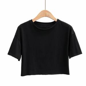 Womens Cropped Short Length Tshirt 180gsm O-neck Slim Fit Custom logo Screen Print Streetwear Knitted Women <b>Top</b> - Product Image 2