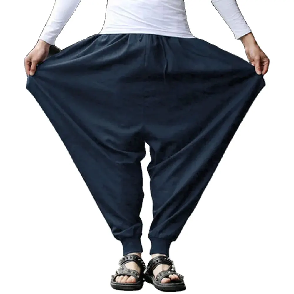 Celana Hakama kasual pria celana Harem Jepang longgar Baggy Fit Hippy Hakama celana Bawahan