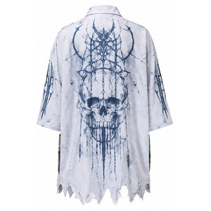 Chemise gothique surdimensionnée à manches courtes pour homme avec chaînes et motif crâne, tissu tissé imprimé rouge et noir - Product Image 6