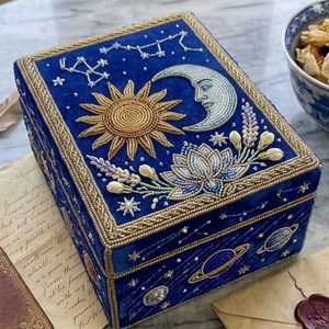 กล่องไม้ปักลายสีขาวทองประดับลูกปัด ปี 2025 ทำด้วยมือ ฝาปิดประดับลูกปัด คุณภาพส่งออก เหมาะสำหรับเป็นของขวัญ - Product Image 1