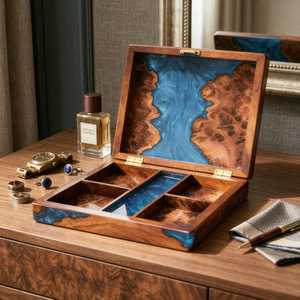 Wooden <b>Keepsake</b> <b>Box</b> with Epoxy Resin Design Handmade Jewelry Organizer Luxury Artisan Gift Elegant Decorative Storage <b>Box</b> - Product Image 3