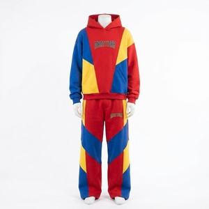 Mens Red Blue <b>Yellow</b> Color Block Hoodie <b>Tracksuit</b> Set Oversized Pullover Sweatshirt Jogger Pants Streetwear - Product Image 3