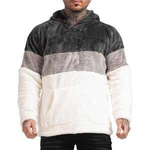 Pull à capuche en sherpa pour homme, polaire épaisse, couleurs contrastées, pull chaud d'hiver, manches longues, motif uni - Product Image 1