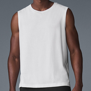 Débardeur blanc sans manches pour homme, col rond, uni, décontracté, tricoté, coupe ajustée - Product Image 1