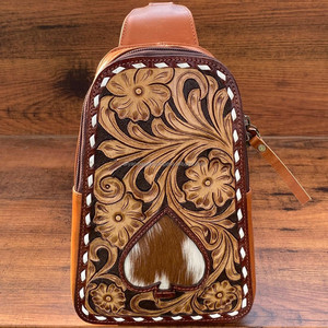 Bolso de cuero con estampado floral, bandolera con diseño de pala de piel de vaca, monederos cruzados, riñonera de cuero genuino, bolso de hombro - Product Image 3