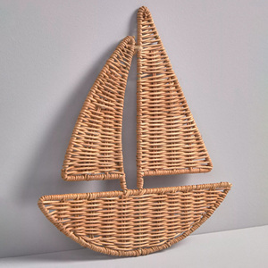 Decoración de pared de barco de vela de ratán tejido a mano, adorno colgante para habitación de bebé, niño y niña. - Product Image 1