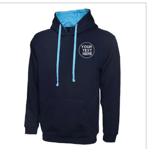 Sweat-shirt à capuche bleu marine pour homme, coupe classique, en molleton de coton, décontracté, pour l'automne, avec poche, doublure bleu clair, cordons de serrage - Product Image 2