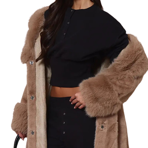 Conjunto de Dos Piezas para Mujer con Logotipo Personalizado, Top Corto con Botones de Felpa, Color Sólido, Corte Holgado, Ropa Casual de Invierno, Pantalones Anchos de Pierna Larga - Product Image 5