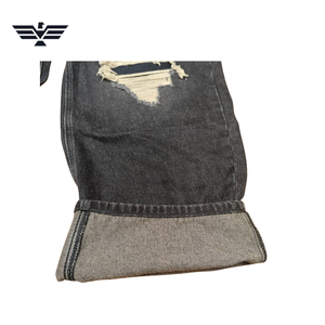 Jean cargo en denim déchiré coupe droite ample pour homme, délavage foncé, taille mi-haute, style streetwear, coton mi-lourd, idéal été-automne - Product Image 4