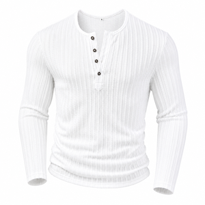 เสื้อยืดแขนยาวทรงเฮนลีย์สำหรับผู้ชาย ผ้าฝ้าย 100% ผ้าถักกันยับ สีพื้น สวมใส่สบาย แห้งเร็ว รับผลิตแบบ OEM ใส่ได้ทุกฤดู - Product Image 2