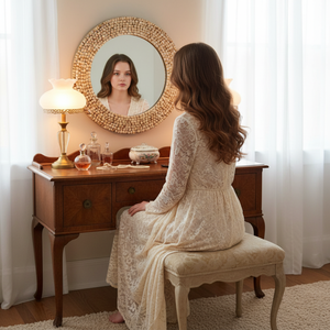 Designer Mother of Pearl Mirror 19 Inch <b>Wall</b> Mounted Decorative <b>MOP</b> Frame Mirror for Bathroom Bedroom Living Room Modern Decor - Product Image 3