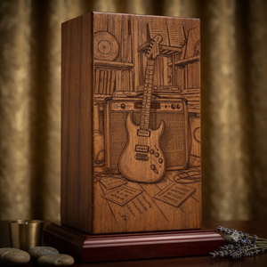 Urne funéraire en bois décorative, boîte à souvenirs personnalisée gravée, urne commémorative sur le thème de la musique pour adulte - Product Image 6