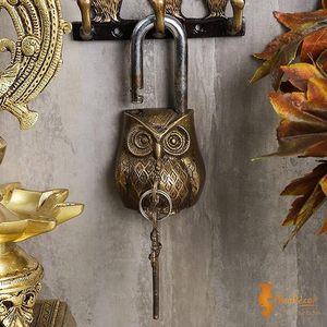 Owl Design Golden Functional Brass Lock with 2 Keys Handcrafted Decorative <b>Padlock</b> Vintage Security Lock for Home Gift - Product Image 2