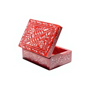 Cajas de joyería de esteatita roja tallada a mano de nuevo diseño forma rectangular decoración del hogar REGALOS Y REGALOS CAJAS de joyería de piedra roja de Color - Product Image 1