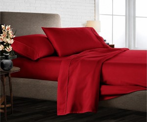 300 Thread Count <b>King</b> <b>Size</b> 4 Piece Modern Luxury Solid Red 100% Cotton Bed <b>Sheet</b> Set Soft Breathable Durable Hotel Quality - Product Image 1
