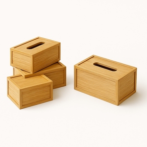 Caja de pañuelos con tapa de bambú brillante, ecológica y hecha a mano, estilo bohemio, para mesa - Product Image 1