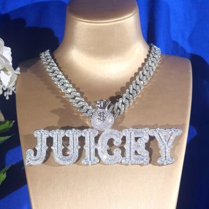 Collier Pendentif Personnalisé avec Initiales Serties de Diamants Moissanite, Style Hip Hop Bling, Bijou Lettre - Product Image 4