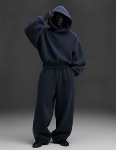 Conjunto Deportivo de Dos Piezas para Hombre, Sudadera con Capucha Azul Marino y Pantalones Holgados Transpirables Estilo Urbano - Product Image 1