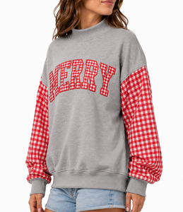 Sudadera Ecológica de Cuello Alto para Mujer, con Logotipo Bordado Personalizado, Diseño a Cuadros, Felpa de Algodón, Estilo Casual y Holgado - Product Image 4