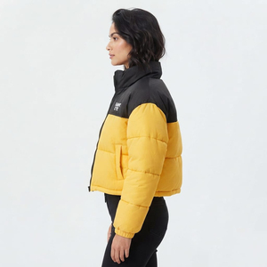 Women Streetwear Two Color <b>Cropped</b> <b>Puffer</b> <b>Jacket</b> Winter Fashion Outerwear High Stand Collar Full Zip Casual Style <b>Jacket</b> - Product Image 5