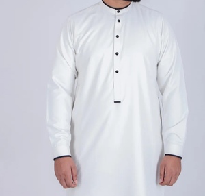 Thobe blanc pour homme à manches longues, col montant, en coton, longueur ras du sol, tenue de prière modeste, style Moyen-Orient, toutes saisons - Product Image 3