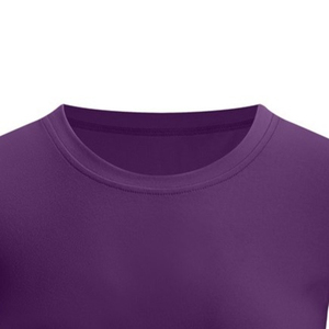 Camiseta Corta Morada para Mujer, Cuello Redondo, Manga Corta, Corte Ajustado, Tejido de Punto, Color Sólido, Informal, para Todas las Temporadas - Product Image 5