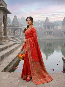 Sari en tissu Chainya teint à la main, pour mariage et fête, avec broderie florale Zari, scintillant, traditionnel et de créateur - Product Image 4