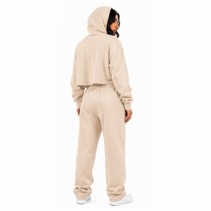 <b>Women</b> <b>Beige</b> Cropped Hoodie <b>Tracksuit</b> Set Custom Logo VK Victory Sweatshirt & Jogger Set Casual Streetwear Two Piece Outfit - Product Image 3