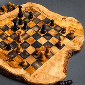 Échiquier en bois artisanal exclusif et écologique, bords bruts naturels |   Design moderne |   Utilisation sur table |   Finition Premium |   Usine - Product Image 2