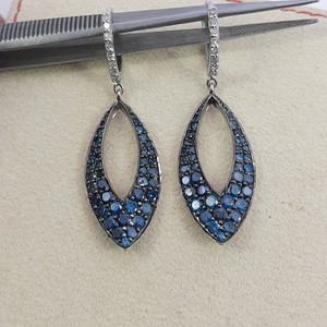 3.00 Cttw Round Cut White & Color Enhanced Blue Natural Diamond Tear Drop <b>Dangle</b> <b>Earrings</b> for Women in 925 <b>Sterling</b> <b>Silver</b> - Product Image 5