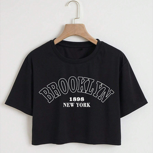 Haut court de yoga à manches courtes en coton 100% écologique à carreaux d'été pour femme, coupe ample et oversize, avec logo personnalisé imprimé, Services de haute qualité - Product Image 3