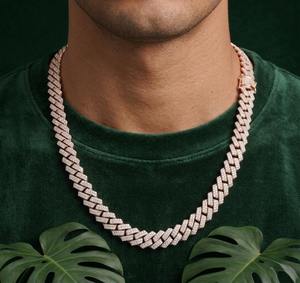 Collier unisexe en argent 925 plaqué or rose avec moissanite, chaîne maille forçat, style géométrique hip-hop, pour fiançailles ou occasions spéciales - Product Image 2