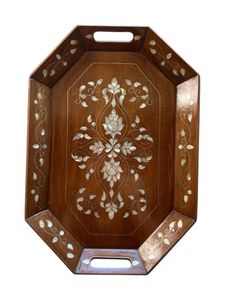 Plateau de service rectangulaire en mosaïque artisanale antique avec motif de feuilles colorées, assiette décorative bohème pour les plats de mariage et de fête - Product Image 3