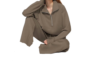 Chándal Nuevo y Elegante con Diseño Personalizado, Color Sólido, Corte Regular, Top Largo para Mujer, Cierre con Cordón, Capucha, Poliéster/Algodón - Product Image 6