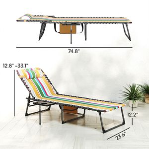 Sedia a Sdraio Pieghevole Multicolore per Esterni con Schienale Regolabile a 5 Livelli, Tavolino Laterale e Tasca Porta Cuscino - Product Image 3