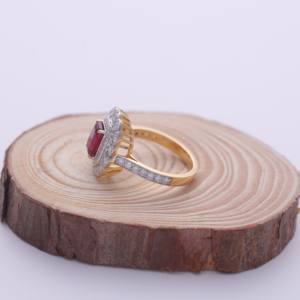 IGI Certified Radiant Cut Ruby Halo Diamond Ring in <b>Solid</b> 925 Sterling <b>Silver</b> - Product Image 4