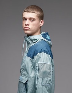Men's Windproof Hooded Quarter-Zip <b>Jacket</b> Color Blocking Sporty Style Polyester Autumn Wear Loose Fit Long Sleeve - Product Image 3