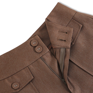 Pantalones de Oficina Casuales Elegantes para Mujer, Color Marrón, Cintura Alta, Corte Recto, Detalle de Bolsillo con Solapa, Poliéster y Elastano, OWEN - Product Image 6